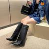 Fashion Autumn Cowboy Boots For Women Fashion Slip On Long Pipe Boots Female Square High Heel Trend Winter Footwear