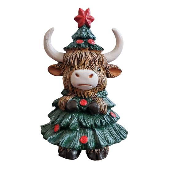 Halloween Highland Cow Resin Figurine Wizard Hat Pumpkin Broom Cattle Statue Sculpture Holiday Party Decoration Ornament