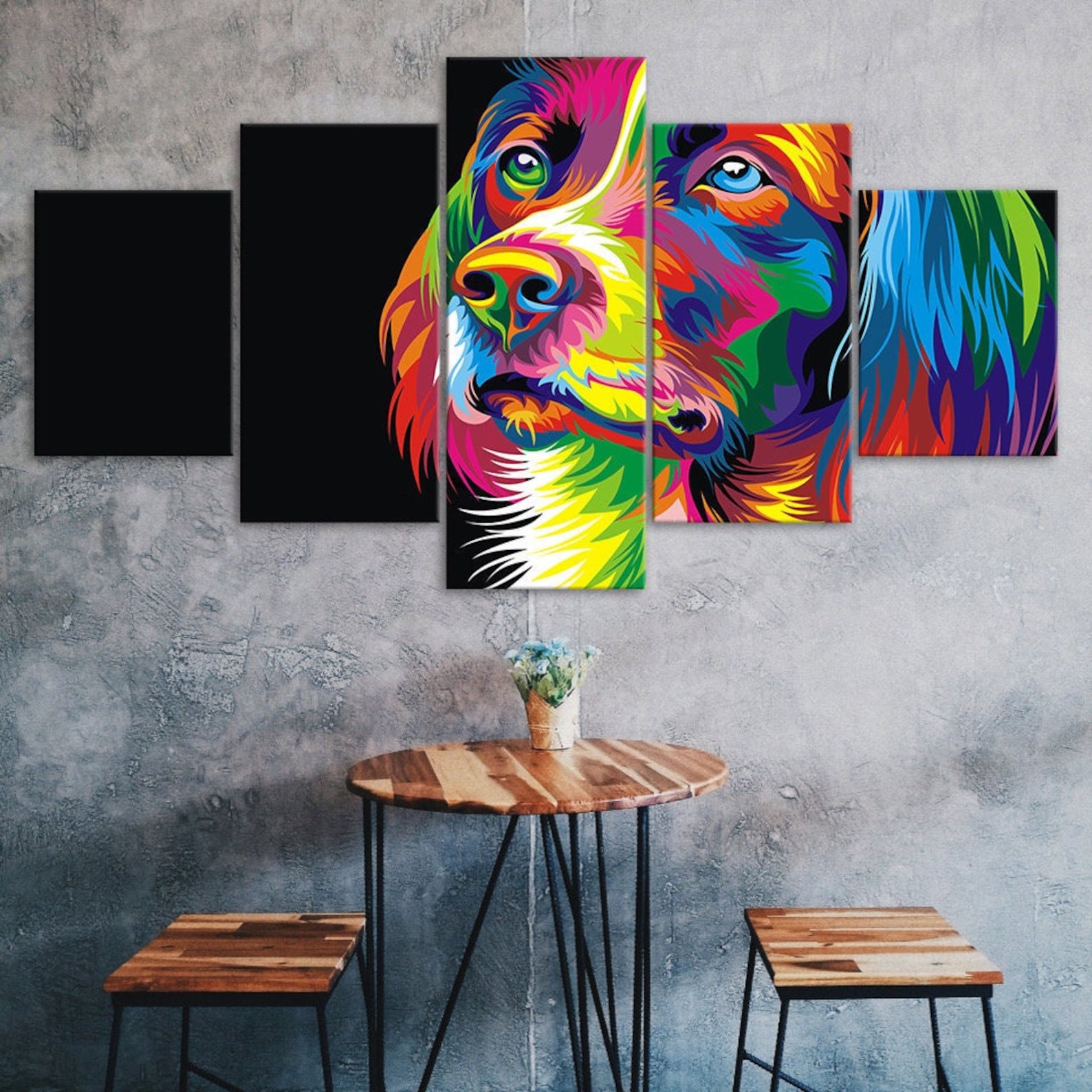 

Dog Face Colorful Abstract Painting 5 Piece Five Panel Wall Canvas Print Modern Art Poster Home Decor Gift For Him For Her 20X35 20X45 20X55CM