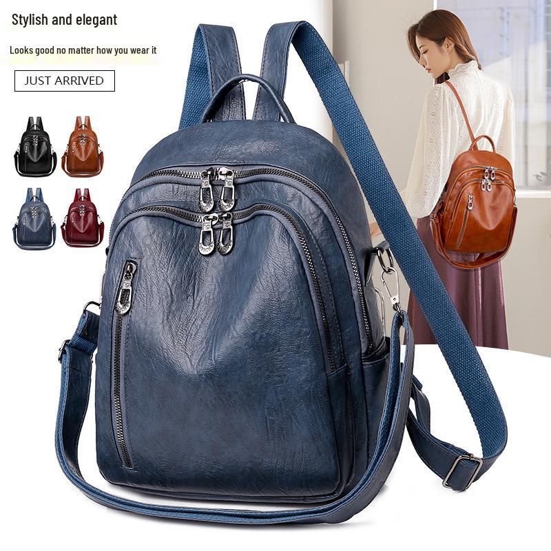 2024 Women's Soft Leather Waterproof Backpack - Large Capacity, Casual Korean Style for Shopping, Travel, and Mommy Needs