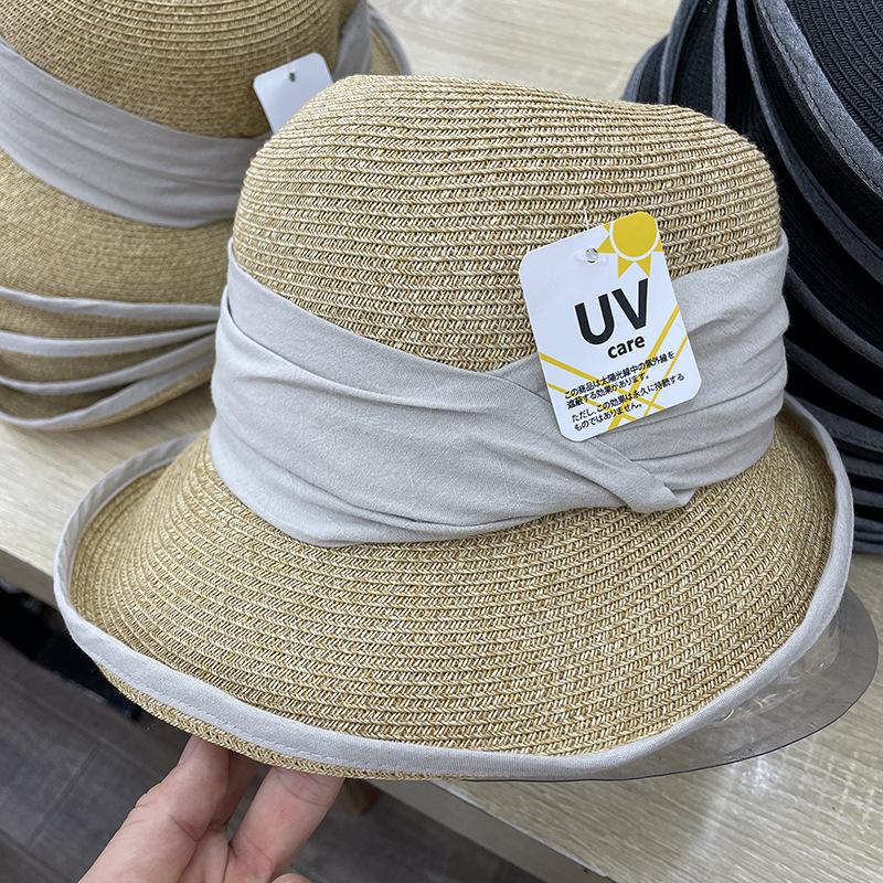 

Соломенная шляпа с УФ-защитой, женская, литературный темперамент, летняя, модная, защита от солнца, пляжная шляпа для моря, плиссированная, прохладная шляпа для путешествий Adult (56-58cm) верблюд