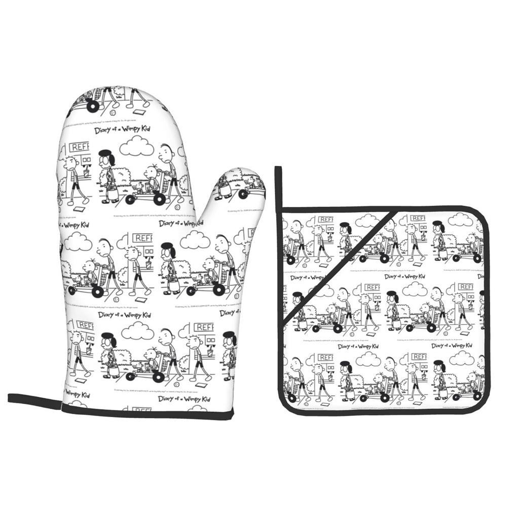 Diary Of A Wimpy Kid Group Oven Mitts and Pot Holder Sets of 2 for Baking Kitchen Cooking BBQ Resistant Non-Slip Gloves