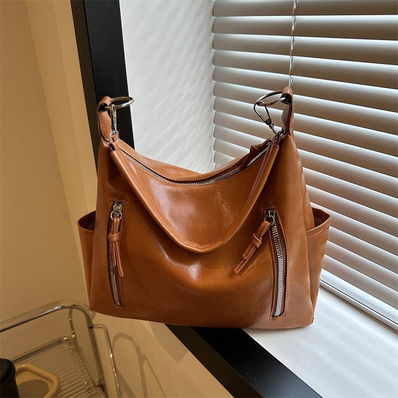 Stylish Vintage Pu Tote Bag For Women Large Capacity Shoulder Handbag With Zipper
