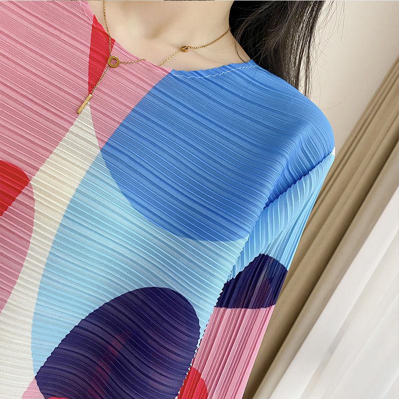 Women's Print Dress Summer Loose Pleated Plus Size Dress Long Cropped Sleeve Dress for Beach