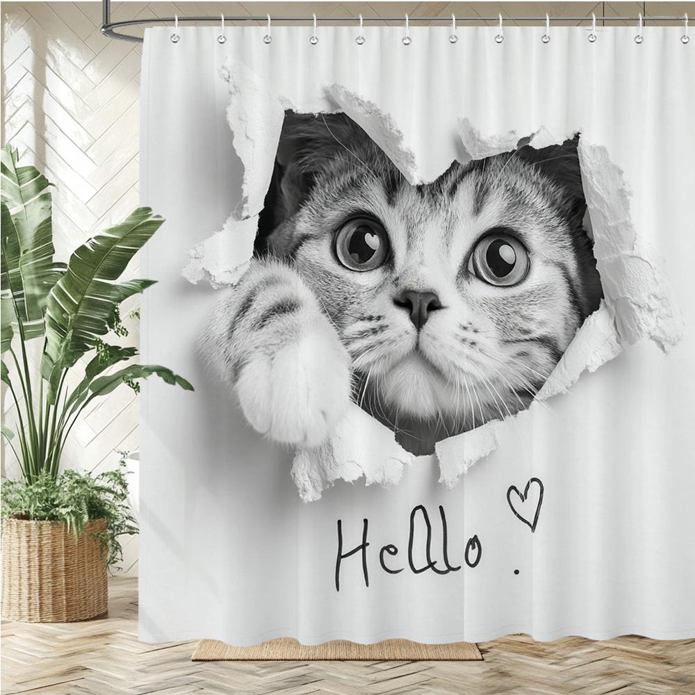 3d Shower Curtain Cute cat Printed Polyester fabric Bathroom Curtain cartoon Bath Screen Home Decoration Curtain