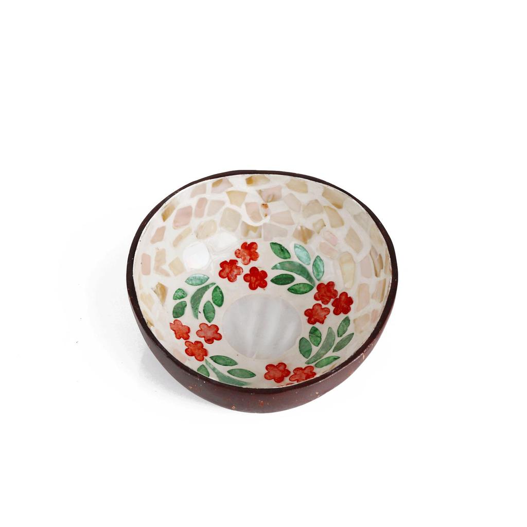 Ručně malovaná miska z kokosové skořápky: Design mušle pro úložný prostor na klíče ve vstupní hale nebo pro servírování salátu