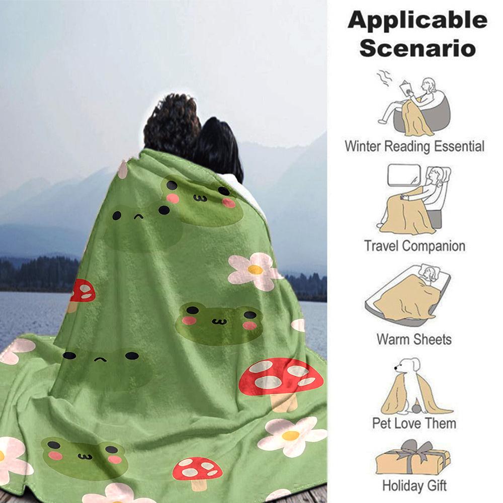 1pc froggy flowers Throw Blanket Soft Flannel, Cozy All Season Polyester Perfect for Home, Office