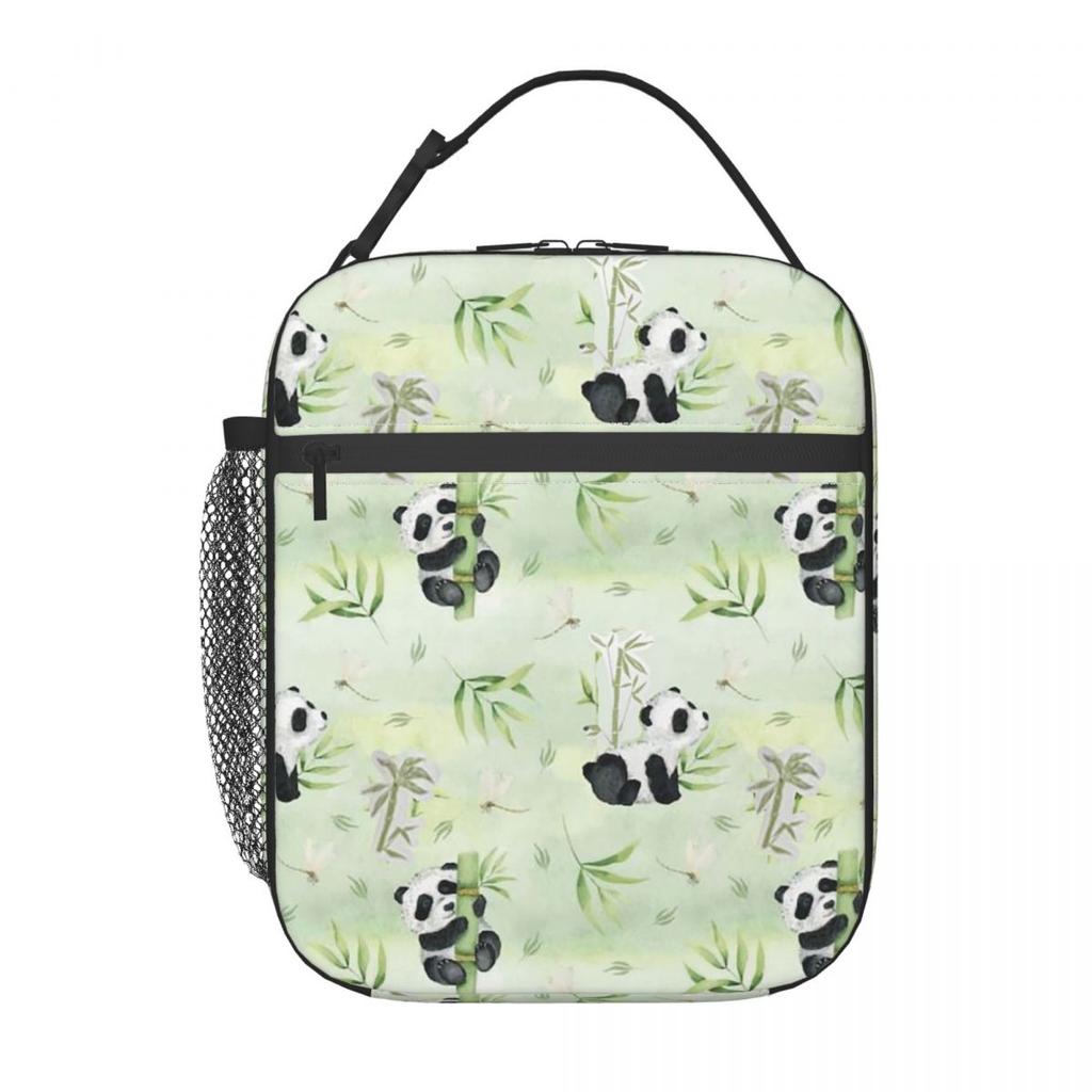 Cartoon Panda And Bamboo Pattern Insulated Lunch Bag for Women Children Leakproof Food Boxes Thermal Lunch Box Tote