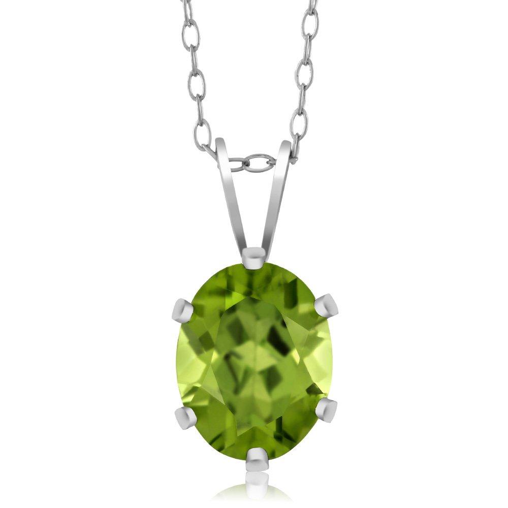 [Gem Stone King] 2 Carat Natural Peridot Necklace for Women, Sterling Silver 925, August Birthstone, Birthday Gift