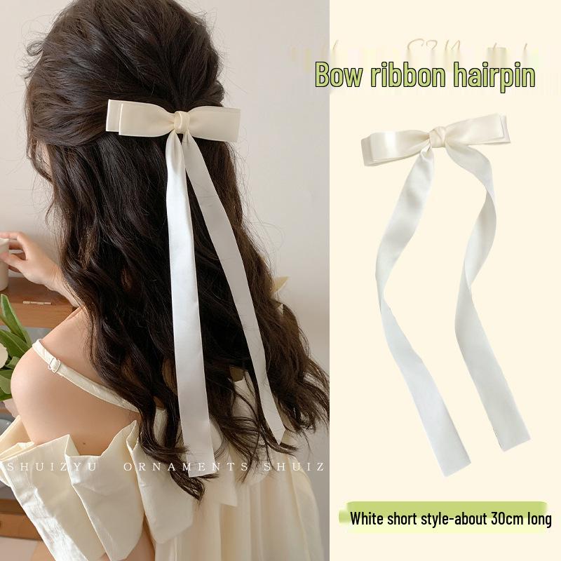 Korean Ballet Style Ribbon Bow Hair Clip with Tassels - Large Double Layer Duckbill Clip Headwear for Girls.