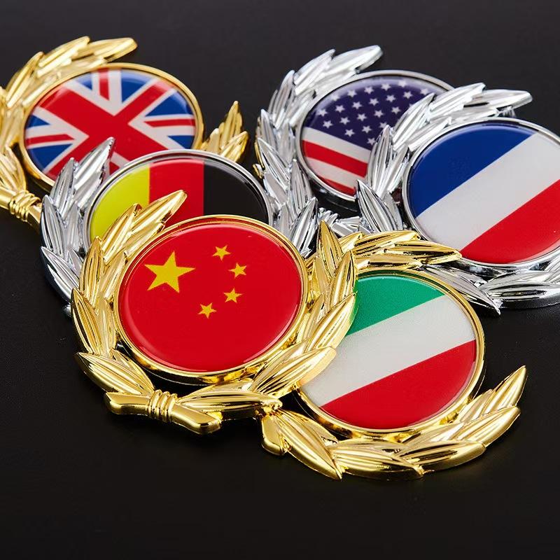 Car Metal National Flag Car Sticker China United States United Kingdom France Germany Italy National Flag Car Emblem Car Sticker Side Emblem
