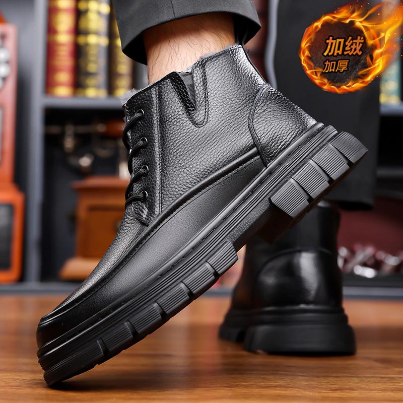 Snow boots winter velvet thickened high-top warm Martin boots non-slip dad cotton boots thick-soled leather boots