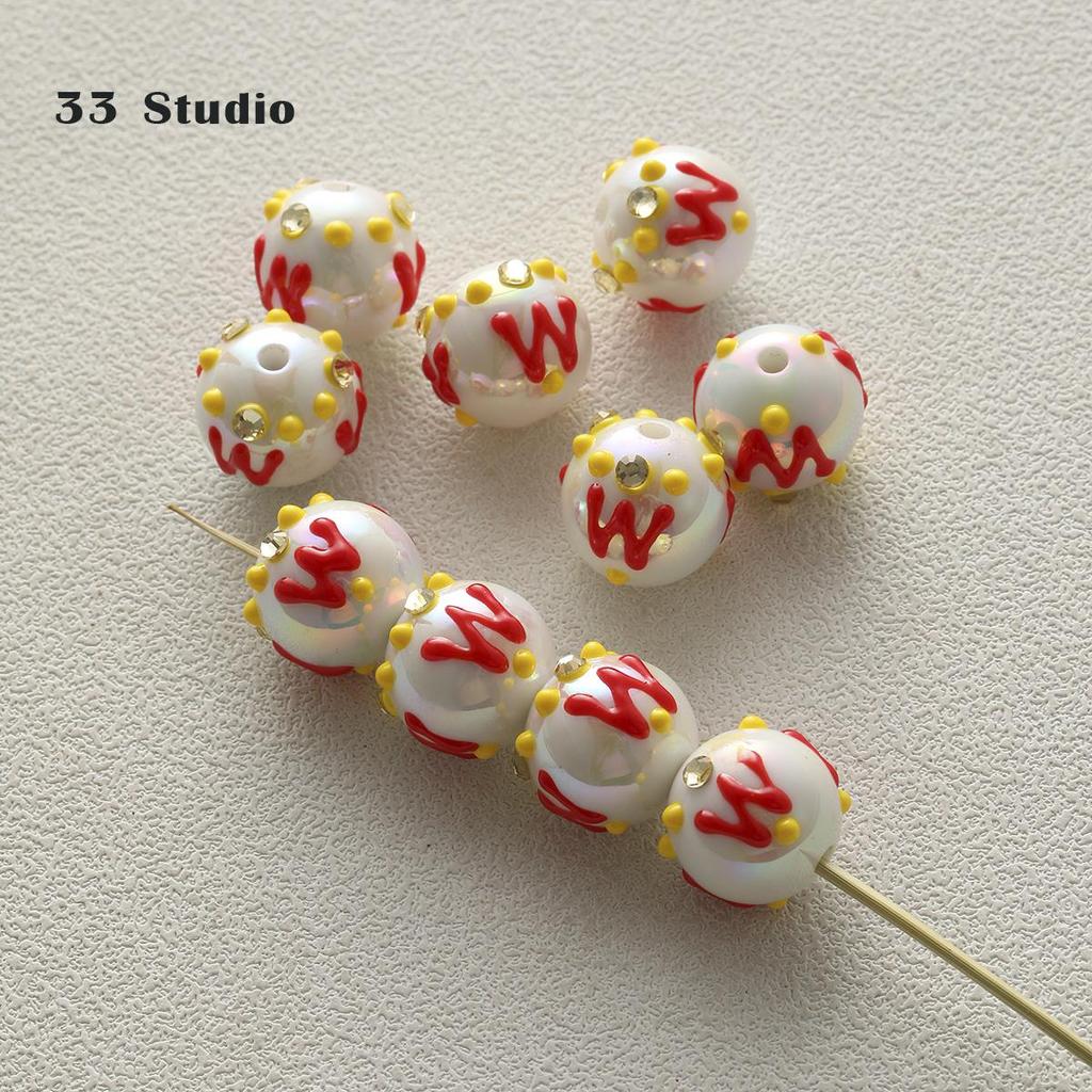 Pure Hand-painted Beads Stickers Diamonds Set Pearl Diy Jewelry Accessories Material Package Beads Car Pendant Cell Phone Chain Beads