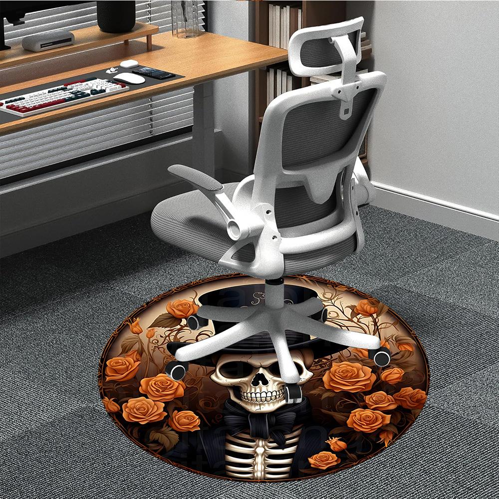 

1pc Skull Roses Office Round Area Rug, Under Office Chairs Bedroom Living Room Home Decor, Room Deco, Available in Various Sizes 80cm