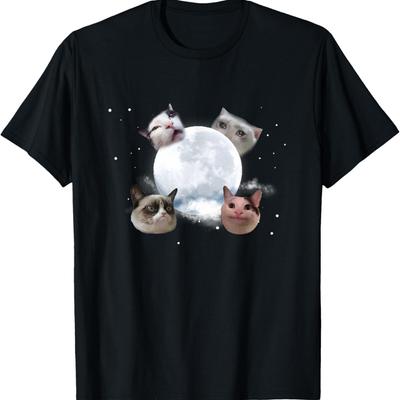 Grappige Kat Memes Huilende Maan T-shirt