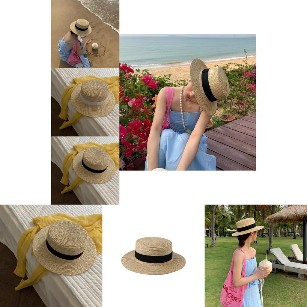 Beach Ready Womens Straw Hat For Sun Protection In Classic Black And White