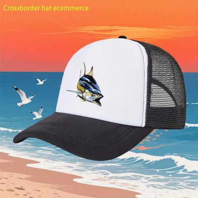 Tuna Fish Print Trucker Hat Breathable Mesh Baseball Cap Casual Outdoor Sports Adjustable Summer Hat