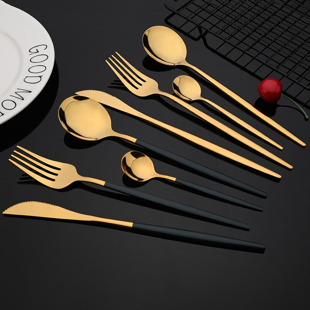 Mirror Rose Gold Flatware Cutlery Set Sainless Steel Home Dinnerware Party Fork Spoon Dessert Knife Kitchen Dinner Tableware Set