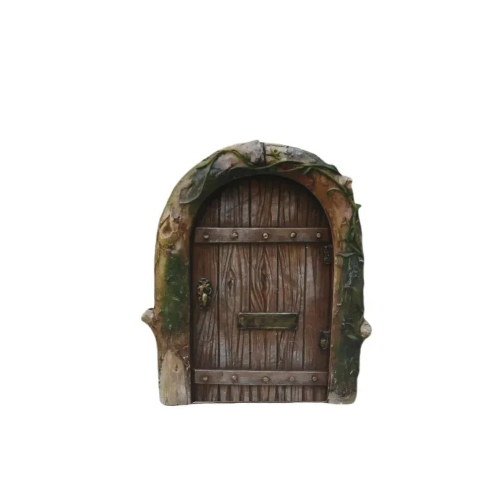 Graverad Design Trä Miniatyr Älva Tomte Älvdörr Fönster Dörr Figurer Gräsmatta Prydnad Trädgårdsdekoration Utomhus Barnpresent