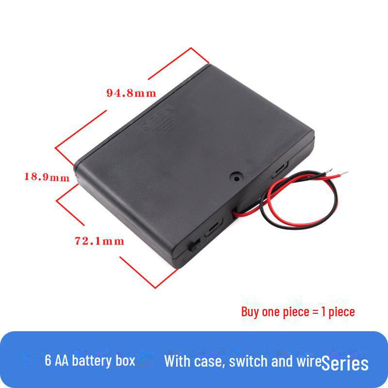 AA Battery Holder with Switch, Cover, and 15CM Cable - Fits 1-4 Batteries.