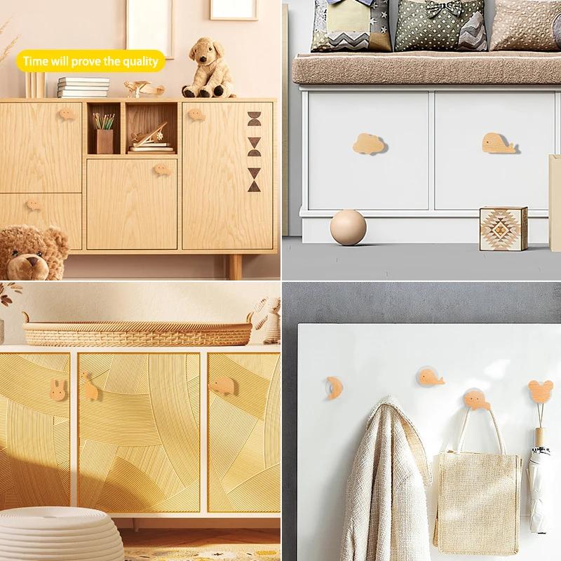 Children's Room Wooden Door Handles Animal Wood Furniture Handles for Cabinets and Drawers Knobs Kitchen Cupboard Wardrobe Pulls
