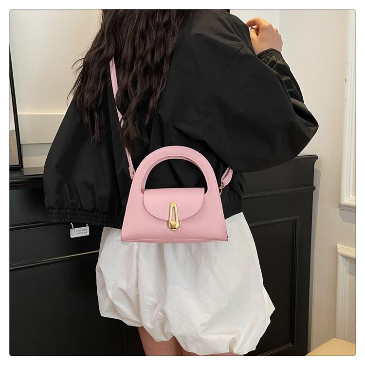 Chic Solid Color Faux Leather Shoulder Bag, Women's Semi Circle Handbag with Snap Lock, Trendy Commute Crossbody Purse CLE