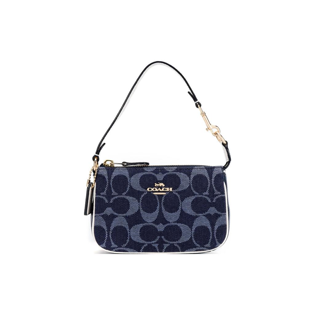 New COACH Nolita Jacquard Fabric With Leather Pochette, Shoulder Bag, Clutch, Wrist Bag, Handbag Mini Women's Denim Blue C3334-IMDEI