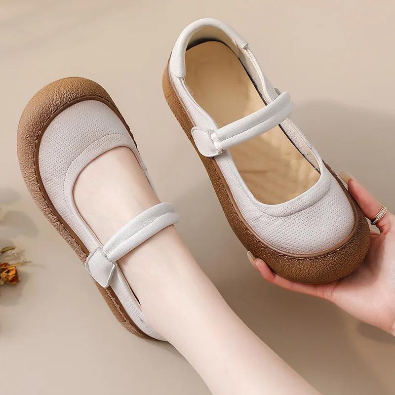 

New Autumn flats shoes women s loafer ladies concise strap cow leather ballerina flats woman luxury shallow moccasin 35