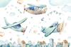 Children's Photo Wallpaper Airplanes Over the City Stars Ribbons DWK282 200x135