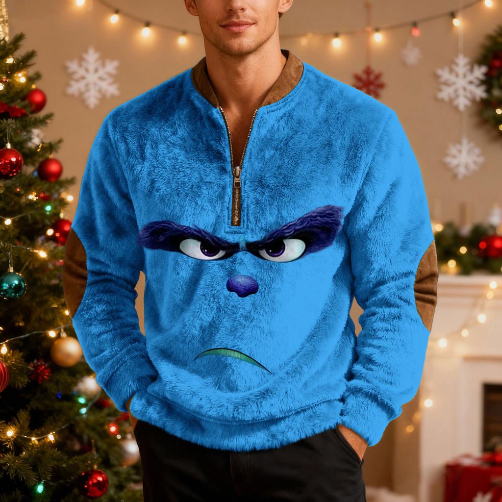 Mens Christmas Sweater Zip Up Sweatshirts Vintage Knit Graphic Sweatshirt Xmas Stand Collar Pullover