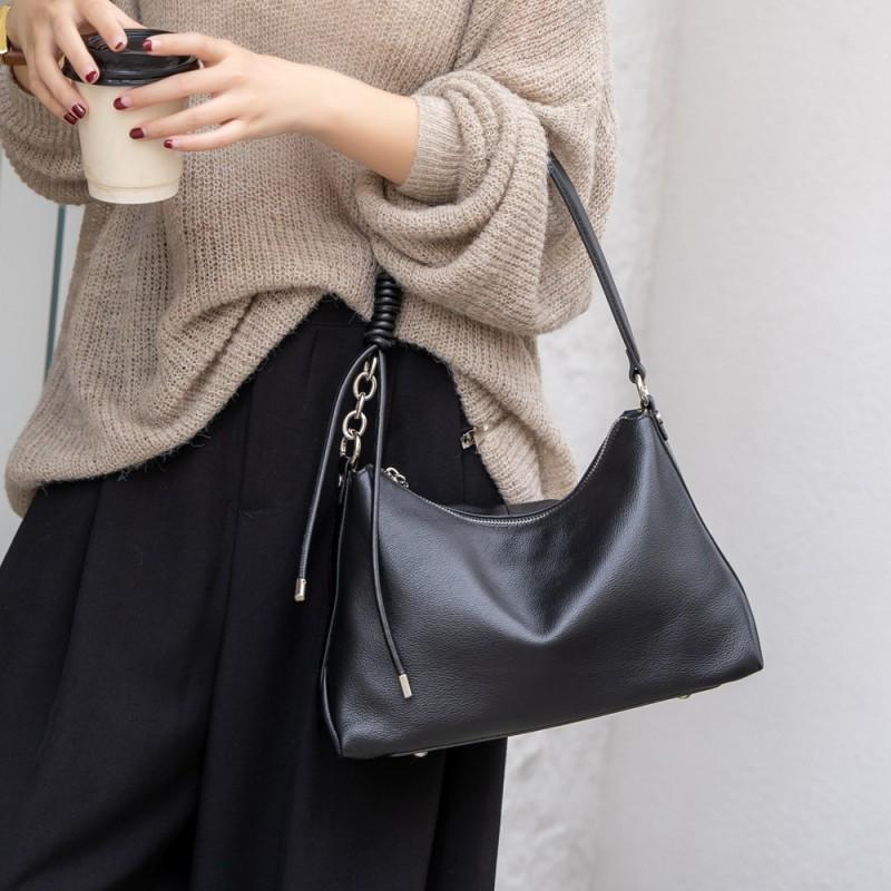 

Head Layer Cowhide Natural Fall Women s Bag Single Shoulder Crossbody Simple Versatile Commuting Armpit 30x11x20CM чорний