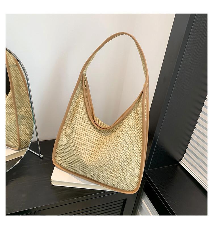 Большая вместительная женская летняя повседневная стильная плетеная пляжная сумка-тоут в этническом стиле хаки