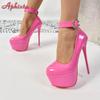 Мода Aphixta Нежно-розовый 2 см Пряжка ремня Пип Вечеринка Диско Танцы Туфли-лодочки Женские 5,5 см Платформа 16 см Высокий Тонкий Каблук Обувь Супер Большой Размер 50