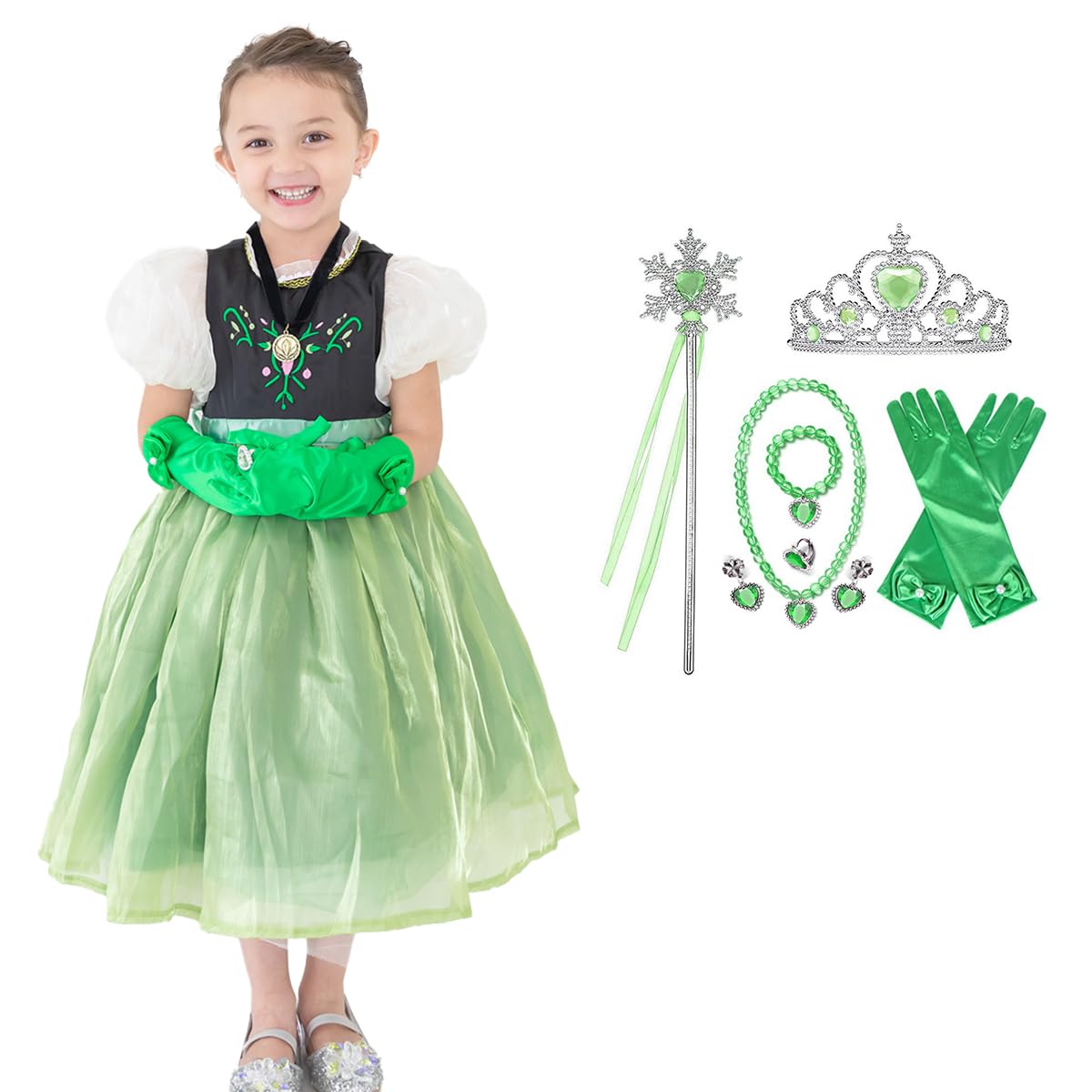 

Princess Snow Queen Costume for e0307 [monoii] Dress, Kids, Halloween, Christmas, Birthday, Girls, зелёный