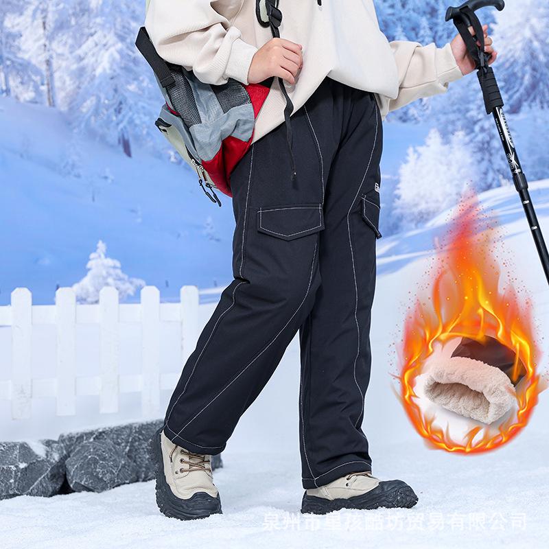 

Зимние хлопковые брюки для мальчиков на флисовой подкладке: Ветрозащитные, Теплые, Водоотталкивающие Свободные Спортивные Брюки 170 cm чёрный