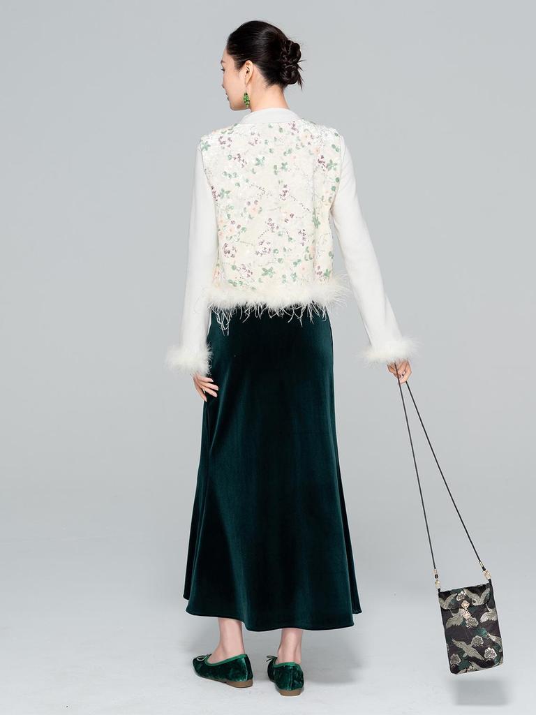 2025 Herbst Damen High Waist Samt Meerjungfrau Midi Rock - Schlankmachender Nationalstil A-Linien Design