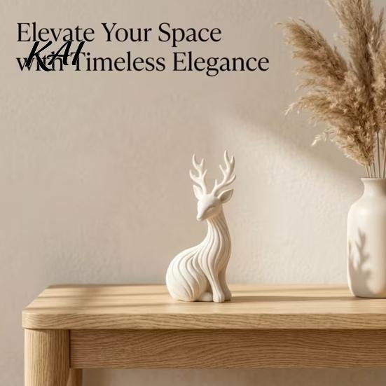 PLA 3D Printed Crafts Reindeer Figurine for Christmas Home Decor, Elegant Sitting Elk Statue with Fine Gothic Style Decorations Texture Desk