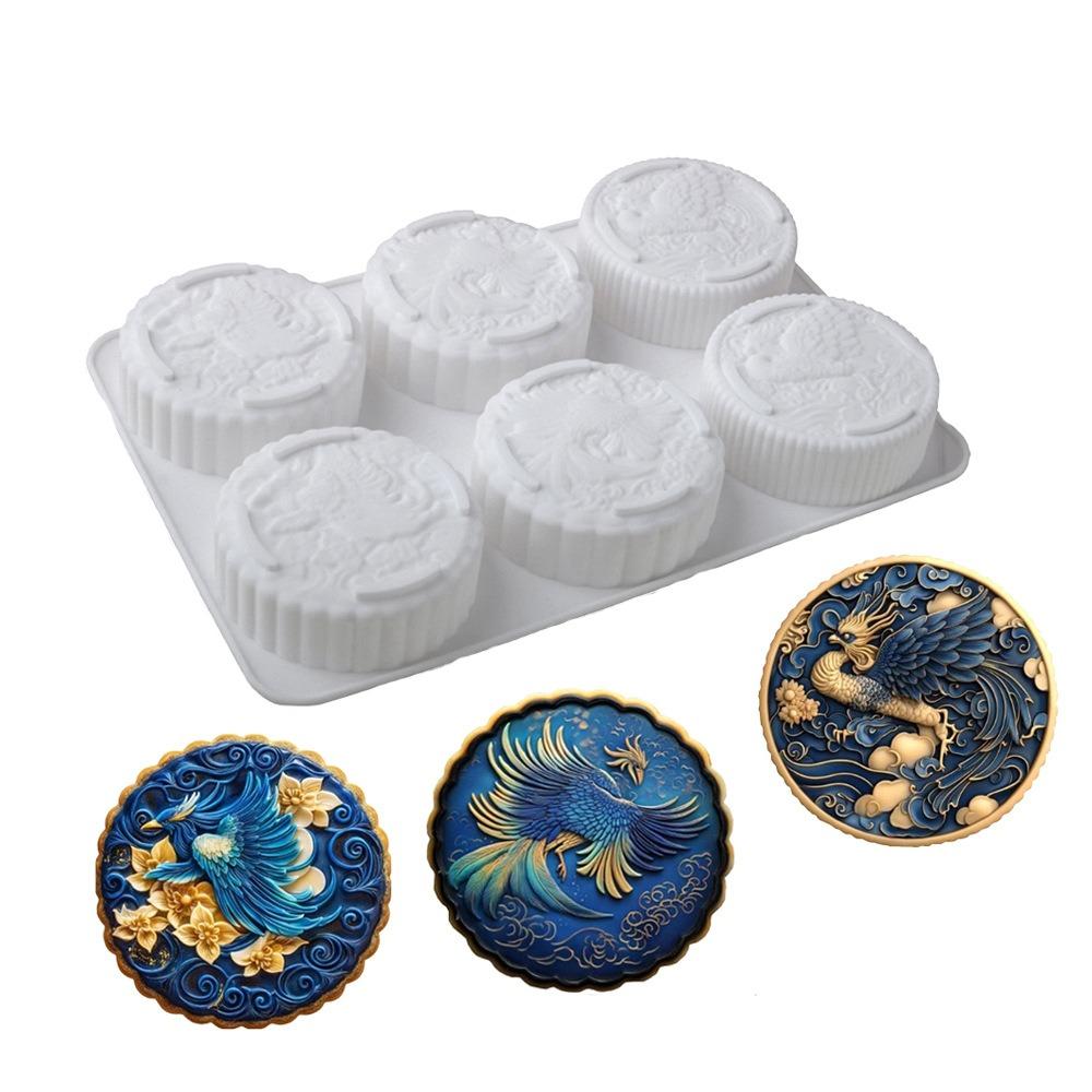 Silicone Auspicious Clouds Mooncake Mold 6 Cavities Mung Bean Cake Mold Soap Mold  Kitchen