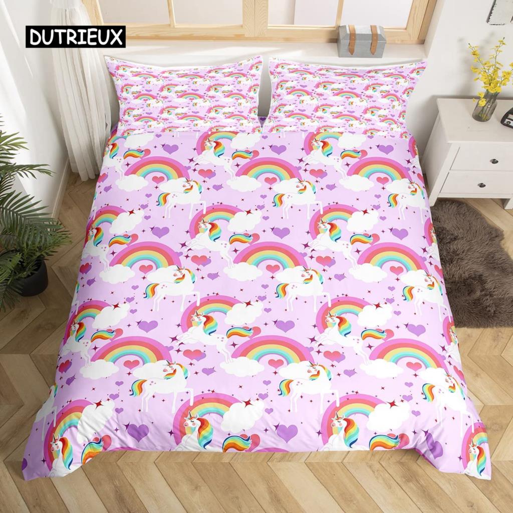 Dolphin Comforter Cover King Size Cute Unicorn Duvet Cover Cartoon Animal Pattern Bedding Set Blue Ocean Beach Theme Quilt Cover