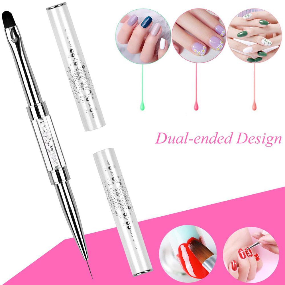 1pc Dual-Ended Nail Art Brush with Rhinestone Handles French Manicure & Builder Nail Gel Liner Brushes Nail Art Tools for Salon*