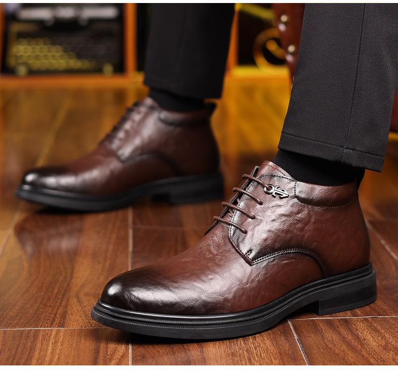 Fashion 2025 Business Formal Wool and Cotton Shoes for Men Solid Color Fashion Casual Leather Shoes Male High Top Warm Platform Shoe Man