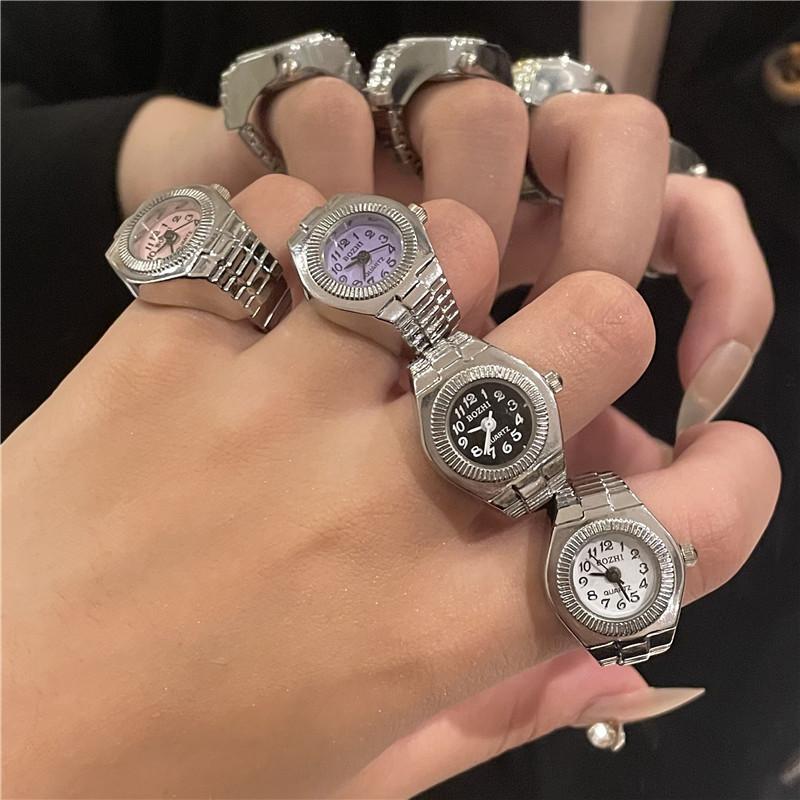 Creative Alloy Vintage Y2K Finger Watch Rings for Women Men Elastic Stretchy Roman Quartz Mini Watches Rings Punk Anillos Gift