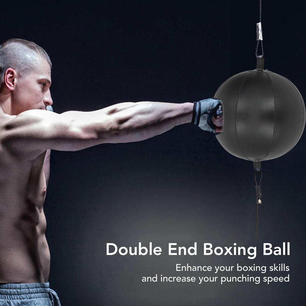 Double End Punching Ball with Adjustable Cord Pump Rebounds Quickly PU Leather Speed Punching Bag