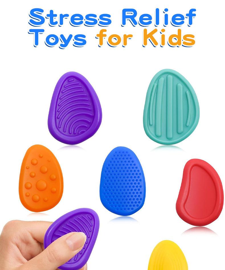 Sensory Fidget Toys Stone for Kids 6 Pack Textured Soft Worry Stone for Autism ADHD Teens Anxiety Stress Relief Toys Set