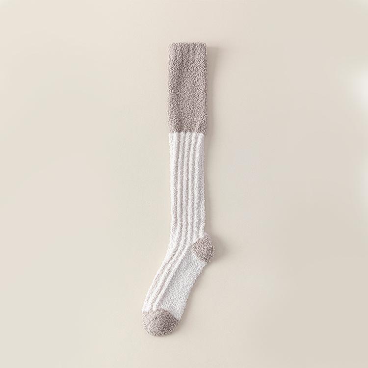 Autumn and Winter Coral Fleece Socks, Women's Warm Thigh-high Socks, Thickened Calf Fleece Sleep Socks, Fleece Home Socks