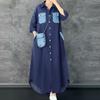 ZANZEA Women Casual Turn Down Collar Short Sleeve Patchwork Long Shirt Dress