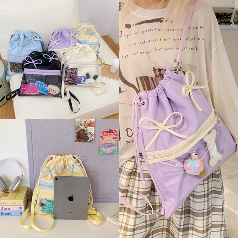 Lightweight Bowknot Backpack Solid Color Itabag Bucket Bag Fashion Gift Casual