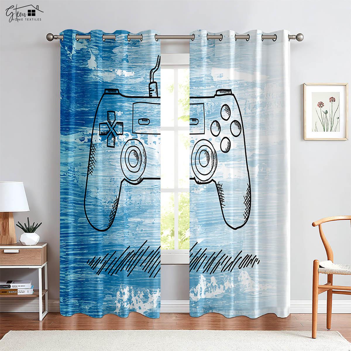 Blitz-Note Spielcontroller Bedruckte Vorhänge 100% Polyester Material Wohnbereich E-Sport-Zimmer Kinderzimmer Dekoration Vorhänge W50xH130(CM)x2PCS&Rod pocket