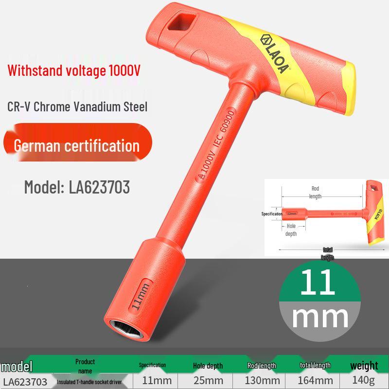 High Voltage Insulated T-Handle Socket Wrench for EV Maintenance