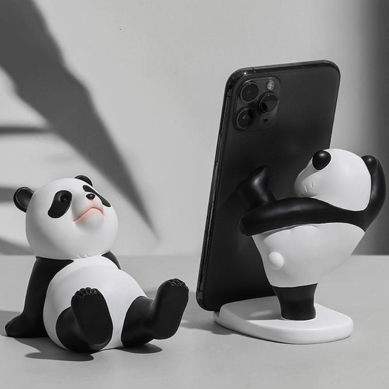 Panda Shaped Mobile Phone Holder Tablet Stand Resin Decoration For Desk Shelf Bedroom Kitchen Decors